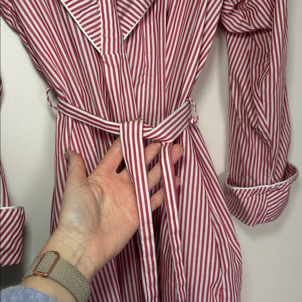VINTAGE Valentino Intimo Intimates Pink and White Striped Robe 100% cotton - Picture 8 of 9